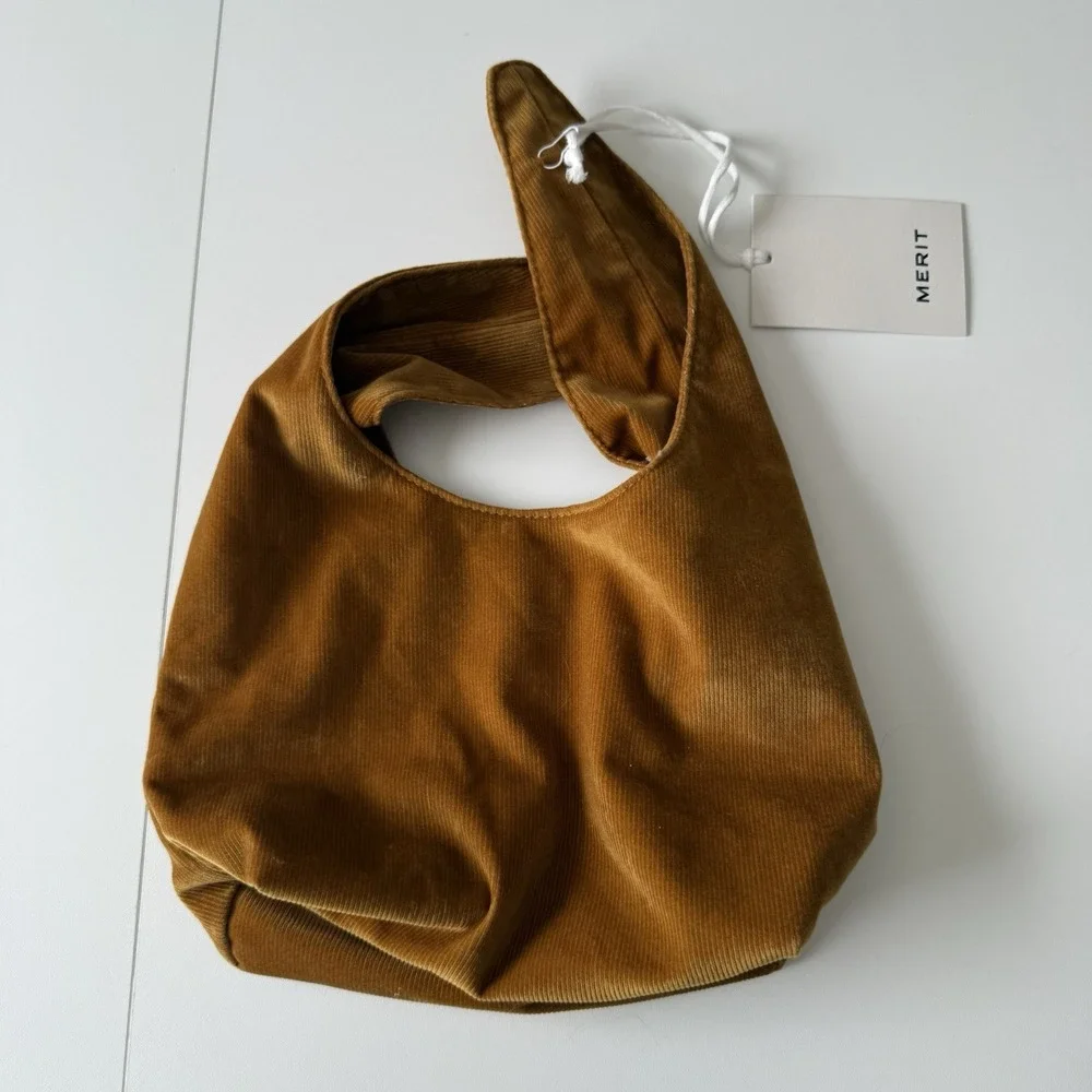 NWT Merit Corduroy Cosmetic Makeup Bag Rust‎ Orange Tie Closure